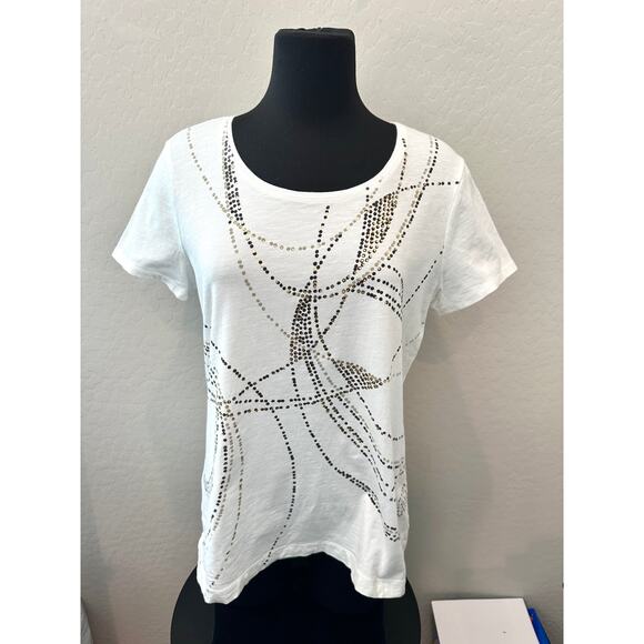 ZENERGY BY CHICO’S | White Embellished Short Sleeve Tee Shirt | Size 2 Large - Picture 2 of 8